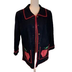 Bob Mackie Wearable Art Black Suede Apple Jacket